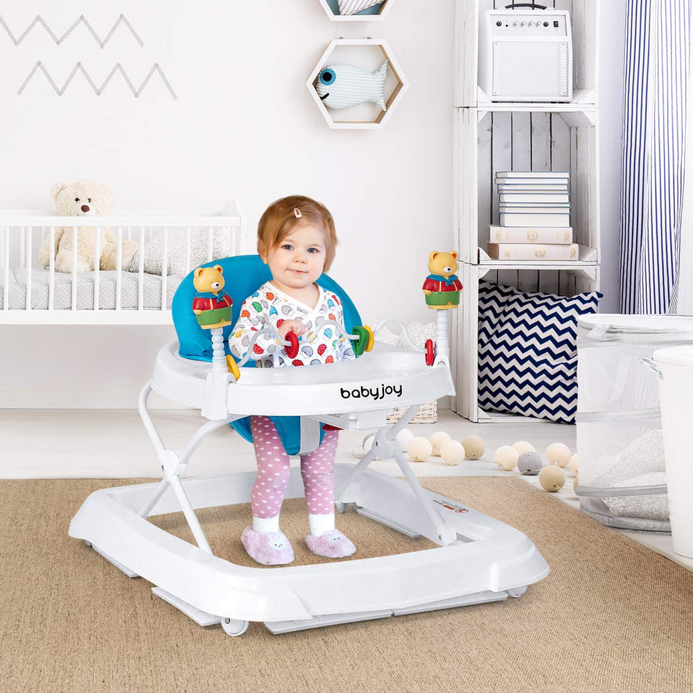 Adjustable Height Removable Folding Portable Baby Walker-Blue - Gallery View 1 of 9