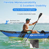 Inflatable 2-person kayak set in blue with detachable aluminium oars, featuring 2 direction fins for easy.