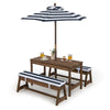 Kids picnic table and bench set with blue striped cushions and height adjustable umbrella for outdoor fun and.