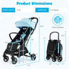 Dimensions of the One-Hand Folding Portable Lightweight Baby Stroller in blue, showcasing its compact design and safety.