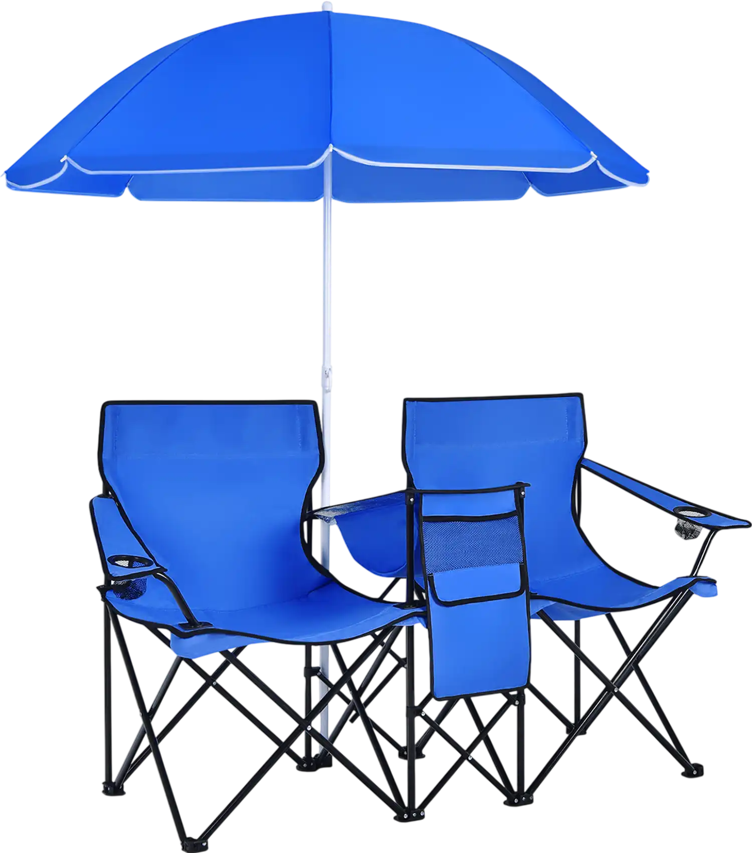 Costway Portable Folding Picnic Double Chair with Removable Umbrella 24870591 New