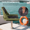 Folding low back boat chair in green with padded seat, ergonomic support, and marine-grade PVC for outdoor use.