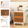 Boho accent table nightstand with two handwoven rattan drawers, sleek white surface, and solid wood legs for reliable.