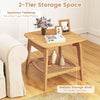 Boho bamboo side table with faux rattan shelf, featuring 2-tier storage for living rooms and bedrooms.