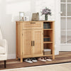 Boho buffet sideboard storage cabinet with rattan woven doors, natural wood finish, ideal for versatile home.