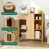 Boho buffet sideboard cabinet with rattan woven doors, natural wood finish, and adjustable shelf for versatile storage.