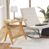 Boho end table with natural bamboo frame, tempered glass top, and magazine rack, perfect for stylish living spaces.