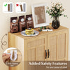 Boho storage cabinet with natural rattan doors and asymmetric patterns, featuring anti-tipping kits for safety.