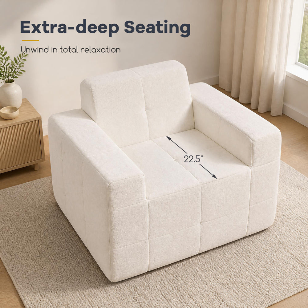 Boneless single sofa chair with extra-deep seating and soft terry cloth for ultimate comfort and relaxation.