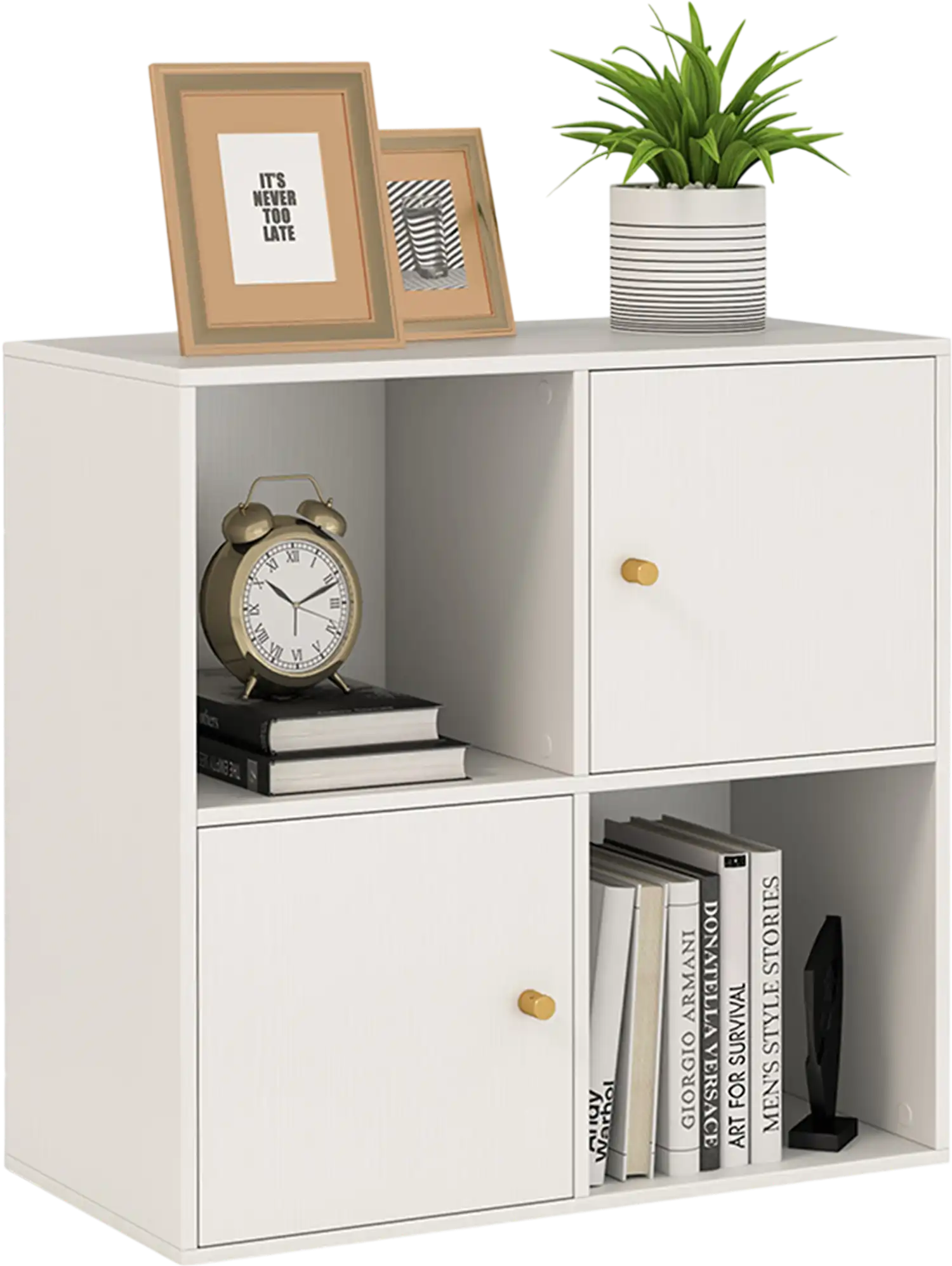 Costway 4-Cube 3-Tier Bookcase Bookshelf w/ 2 Cabinets 812795634 New
