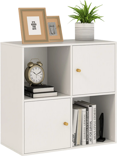 Costway 4-Cube 3-Tier Bookcase Bookshelf w/ 2 Cabinets 812795634 New
