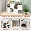4-cube bookcase with spacious top, 2 wide cubes, and 2 cabinets in white, perfect for compact storage solutions.