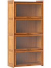 4-tier bamboo bookcase with see-through acrylic doors, perfect for storing books and collectibles in a living room.