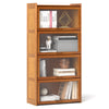 4-tier bamboo bookcase with see-through acrylic doors, ideal for storing books and decor in a study or living room.