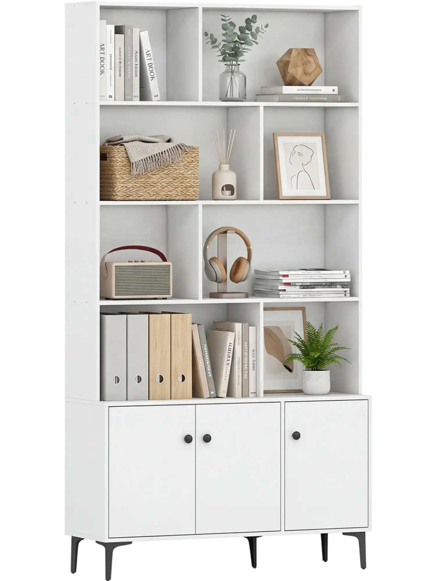 Costway Bookshelf 3 Doors Home Office 25736192 New