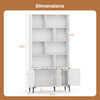 Bookshelf with 3 doors and open shelving, featuring dimensions for home office use, designed for stability and storage.
