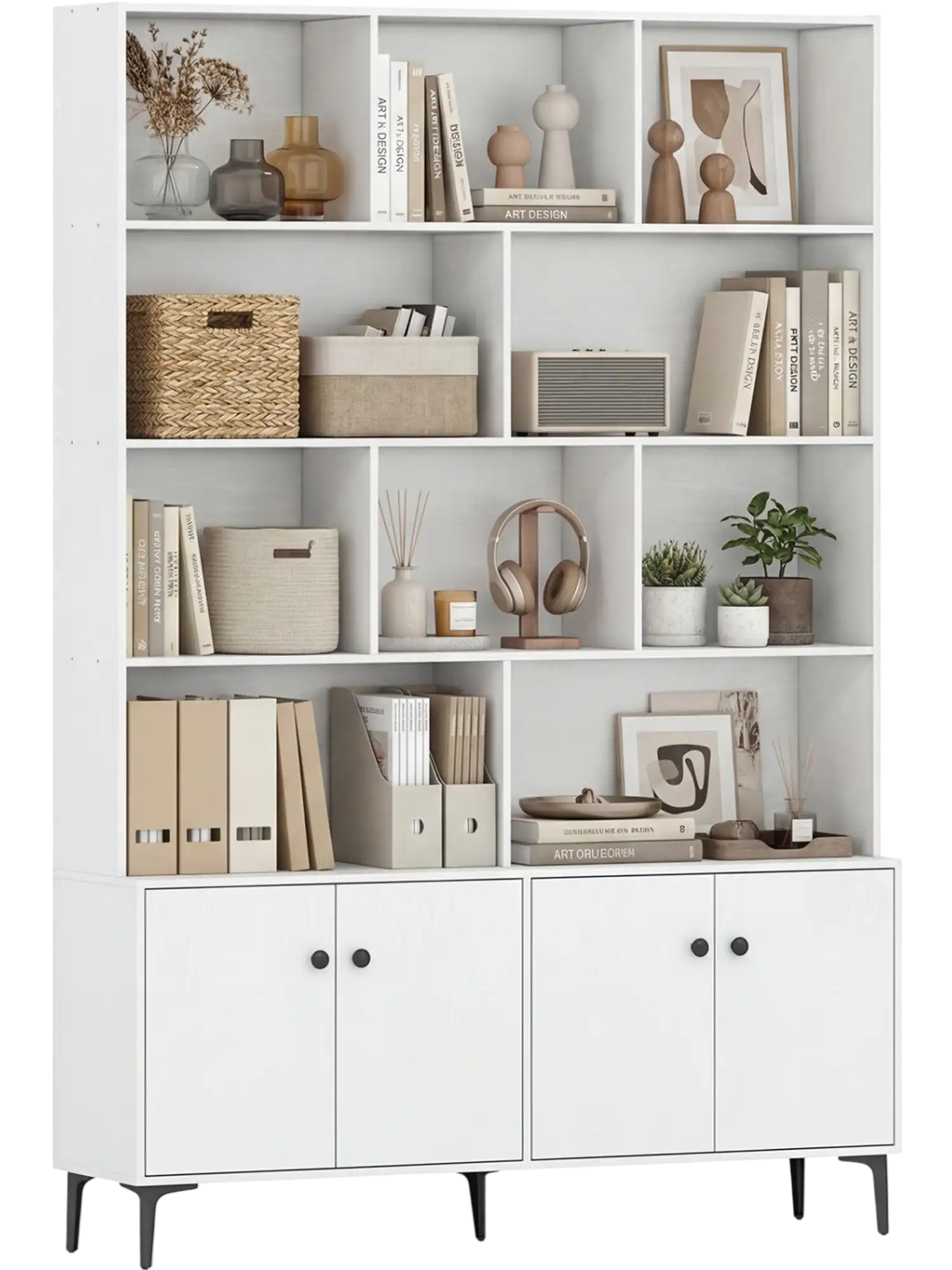 Costway Bookshelf Bookcase w/ 4 Doors Anti-Tipping Kits Home Office 47008066 New