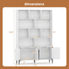 Dimensions of the white bookshelf with 4 doors, featuring open shelving and anti-tipping kits for home office stability.