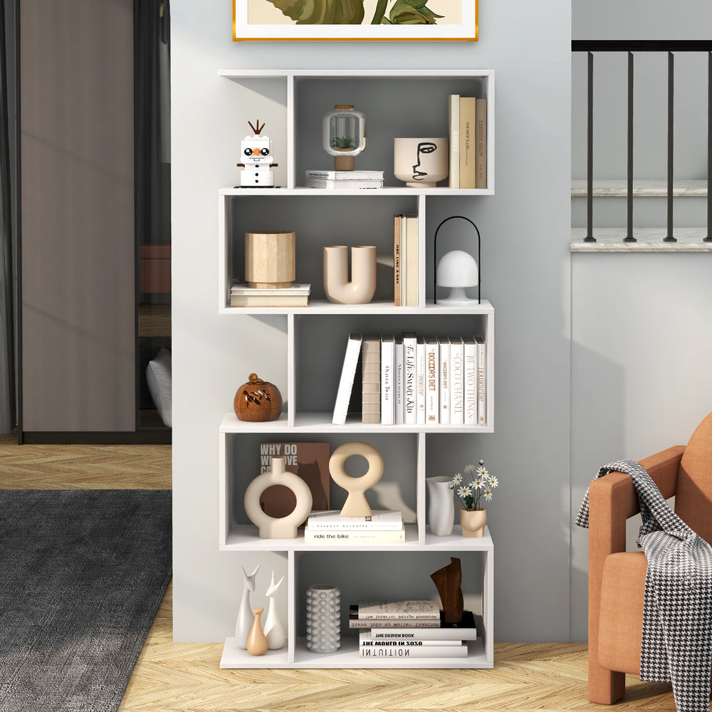 5-Tier Bookshelf with Anti-Toppling Device for Living Room Home Office-White - Gallery View 1 of 11