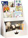 4-tier white kids bookshelf featuring shelves and a compartment, perfect for organizing children's books and toys.