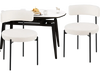 Set of 2 white boucle dining chairs with curved backrests and metal legs, perfect for dining rooms or living spaces.