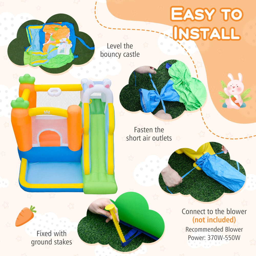 Bounce house for kids with climbing wall and slide, made of durable 420D oxford cloth, perfect for backyard parties.
