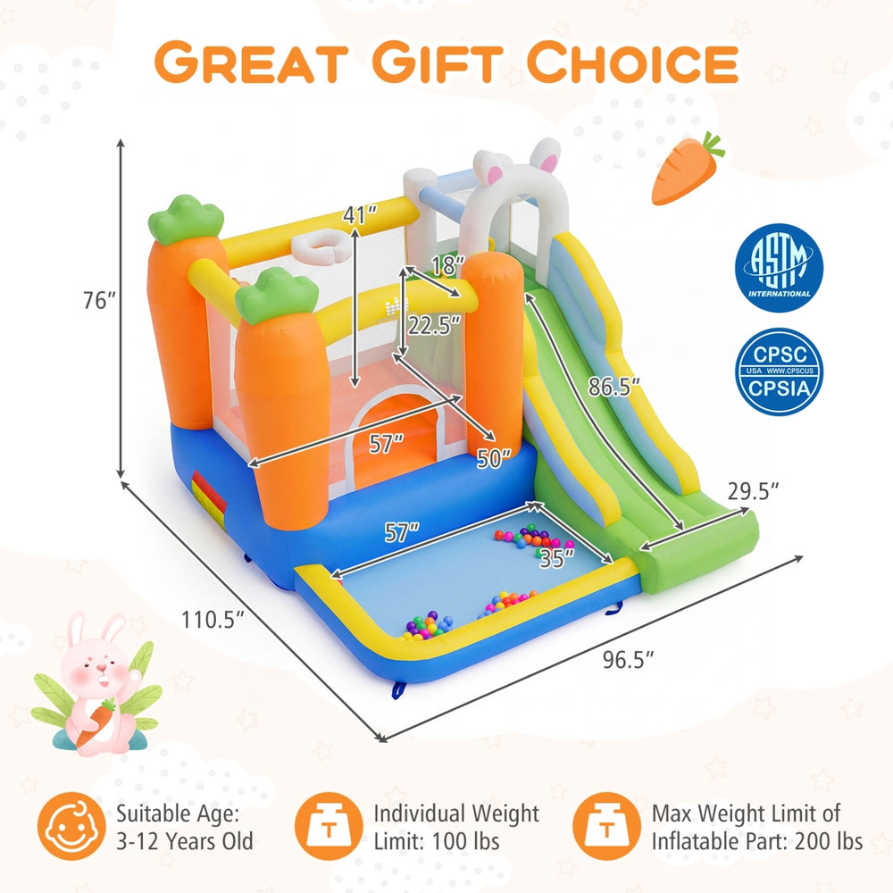 Bounce house for kids aged 3-12 with climbing wall, slide, and ball pit, perfect for backyard parties and gatherings.