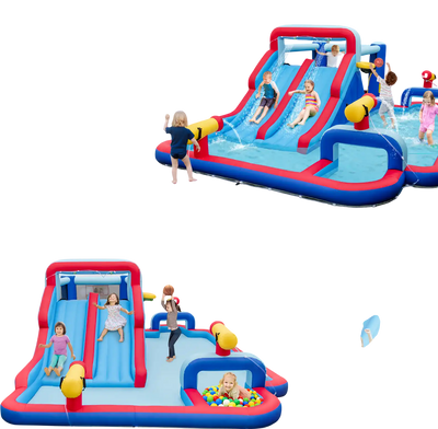 Costway Inflatable Bounce House Water Park w/ 2 Slides 3 Cannons & 950W Blower 41562837 New