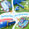 Inflatable bounce house with dual water slides and three water cannons, perfect for summer fun and outdoor play.