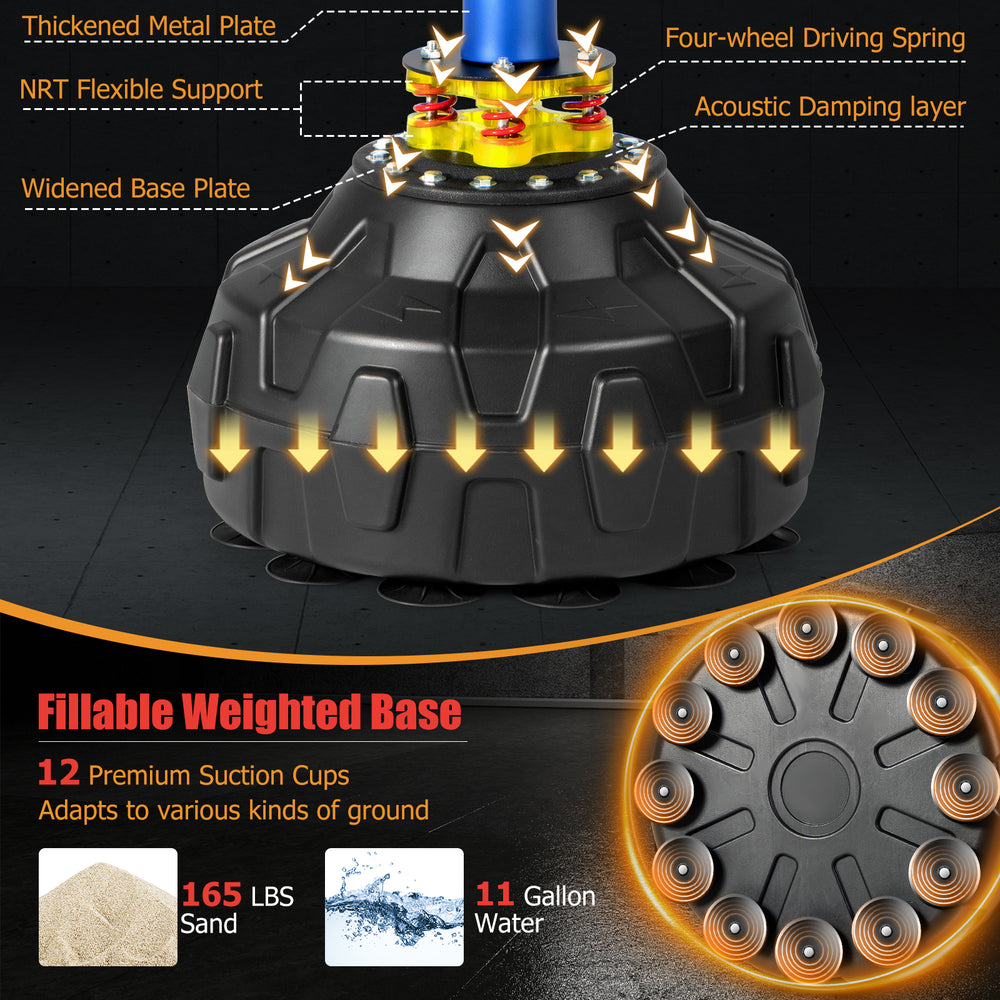 Fillable weighted base of the boxing speed trainer with 12 suction cups, designed for stability during training.