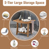 Waterproof bath stool with curved seat and 2-tier storage shelf in brown, ideal for bathroom or shower use.