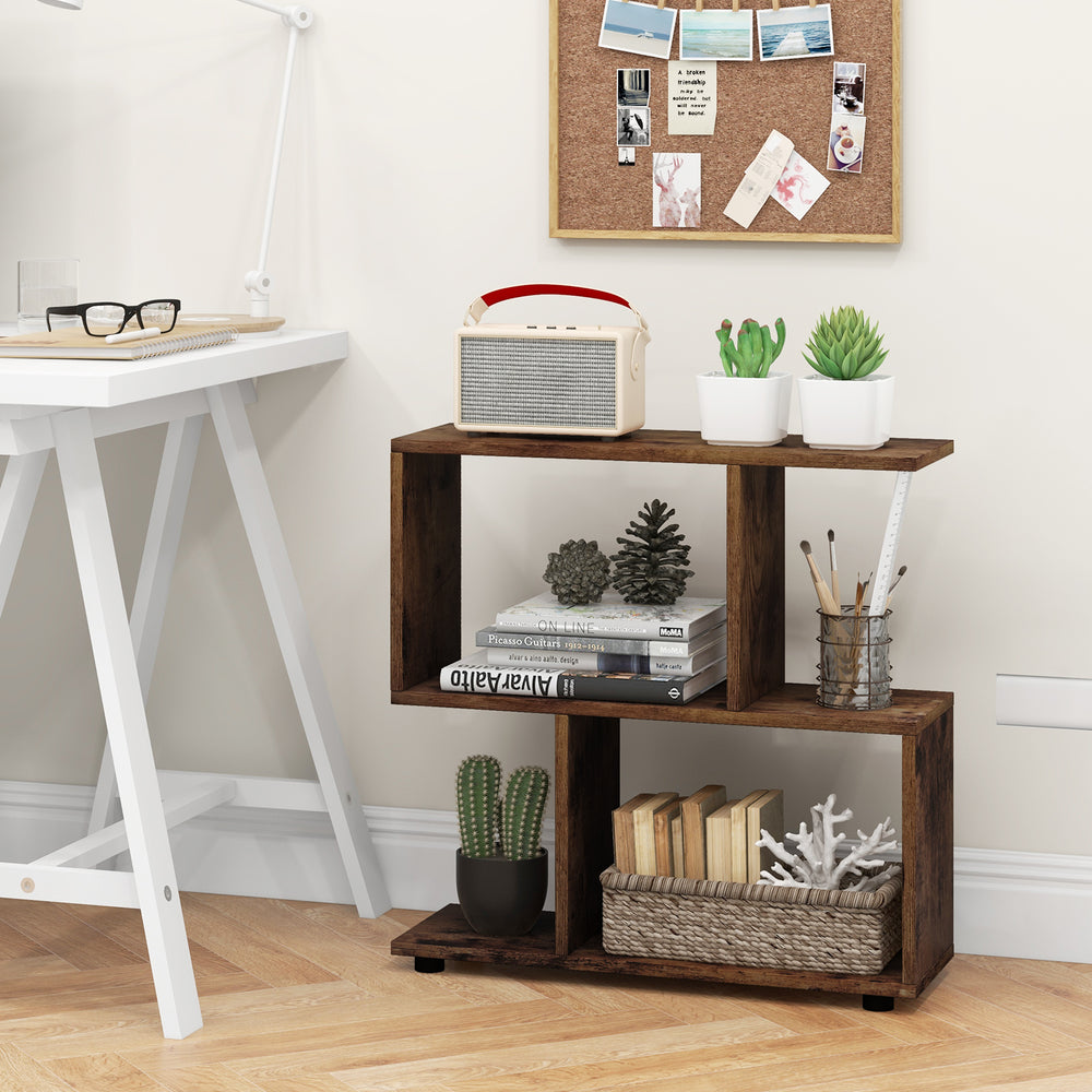 24 Inch 3-Tier Geometric Bookshelf with Thick Foot Pads-Brown - Gallery View 1 of 10