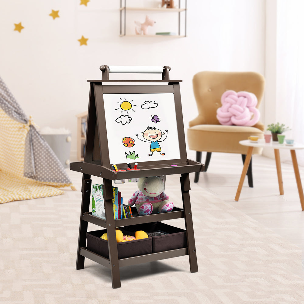 3 in 1 Double-Sided Storage Art Easel-Brown - Gallery View 1 of 11