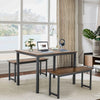 3 Pieces Dining Table Set with 2 Benches for Dining Room Kitchen Bar-Brown - Gallery View 1 of 10