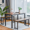 Space-saving 3-piece dining table set with 2 benches in brown, ideal for small spaces and family meals.