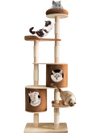 6-tier wooden cat tree in brown with removable condos and platforms, perfect for multiple cats to play and relax.