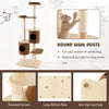 6-tier wooden cat tree with removable condos and perch, featuring round sisal posts for scratching, ideal for multiple.