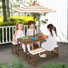 Kids Picnic Table and Bench Set with Cushions and Height Adjustable Umbrella-Brown - Gallery View 1 of 10