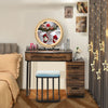 Vanity table set in brown with lighted mirror, charging station, and cushioned stool for stylish makeup organization.