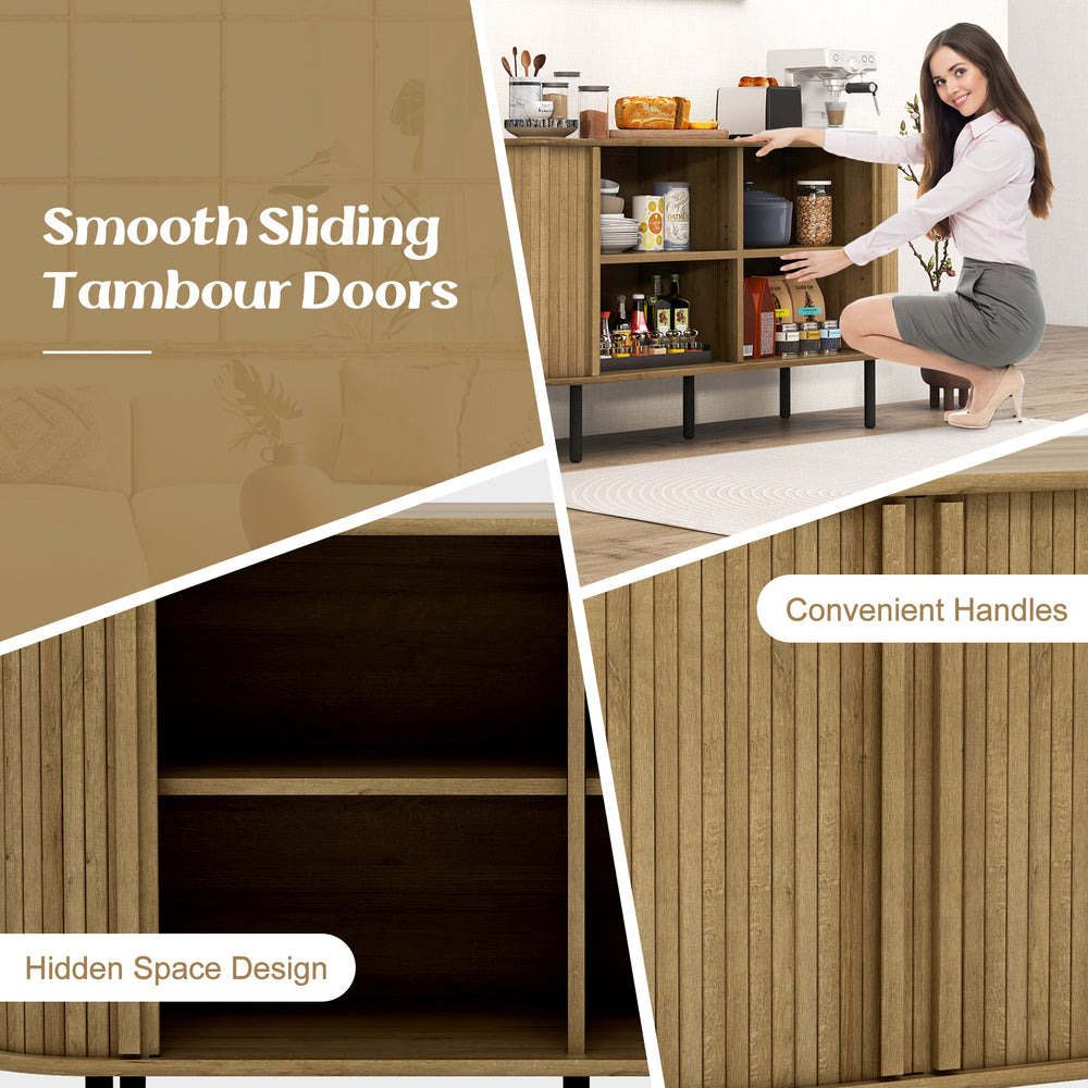 47-inch sideboard buffet cabinet with smooth sliding tambour doors and adjustable shelves, perfect for dining or living.