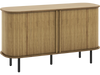 47-inch oak sideboard buffet cabinet with sliding tambour doors and adjustable shelves for kitchen or living room use.