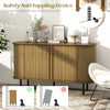 47-inch sideboard buffet cabinet in oak with sliding tambour doors and adjustable shelves for kitchen or living room.