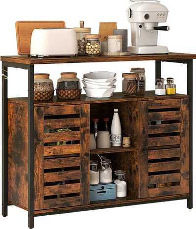 Costway Industrial Buffet Sideboard Storage Cabinet Push-to-Open Slatted Door 52794186 New