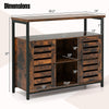 Buffet cabinet with slatted doors, rustic brown finish, featuring 3 adjustable shelves for versatile storage solutions.