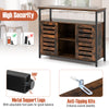Buffet cabinet with slatted door, rustic brown finish, featuring adjustable shelves and anti-tipping kits for safety.