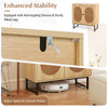 Buffet cabinet with rattan doors and adjustable shelf, featuring sturdy metal legs and 7" clearance for vacuum robots.