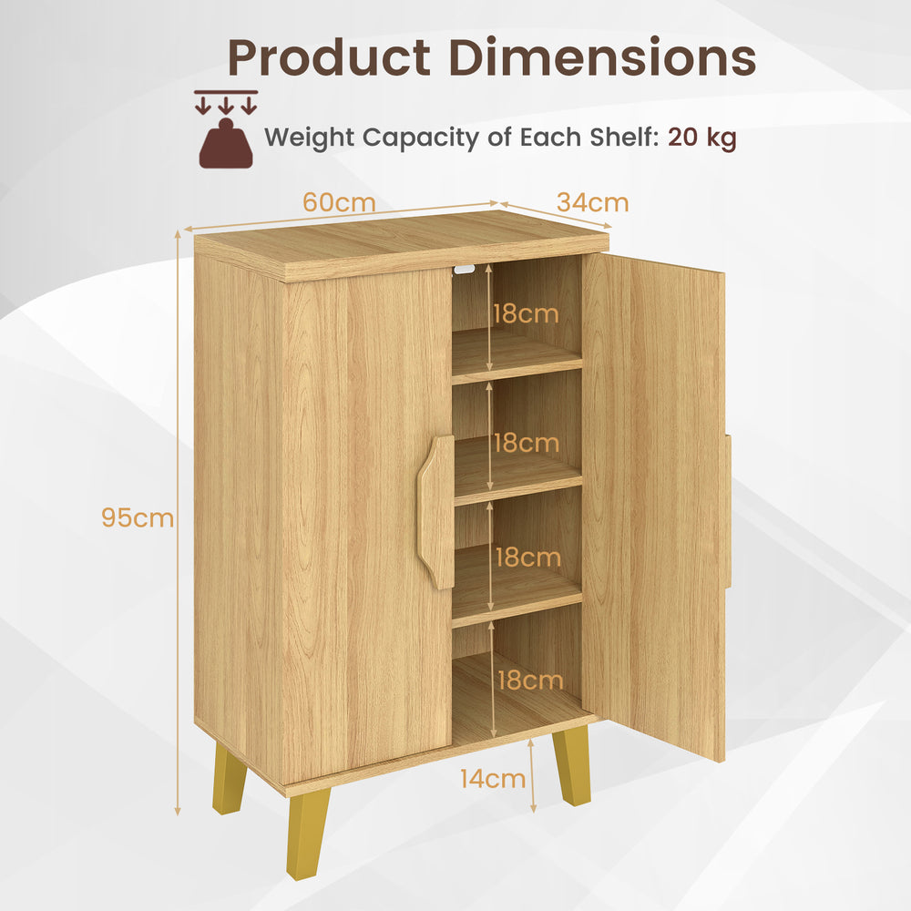 Buffet cabinet with double doors, natural finish, dimensions 60cm x 34cm x 95cm, ideal for dining room storage.