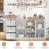Buffet cabinet with 3 pull-out drawers and 3 doors, featuring a modern white design for kitchen or dining room storage.