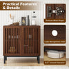 Buffet cabinet with grille-striped doors, walnut finish, featuring cable management holes and 6.5-inch ground clearance.