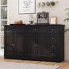 Black buffet sideboard with 59" countertop, 6 drawers, and 2 cabinets for organized coffee bar and storage solutions.
